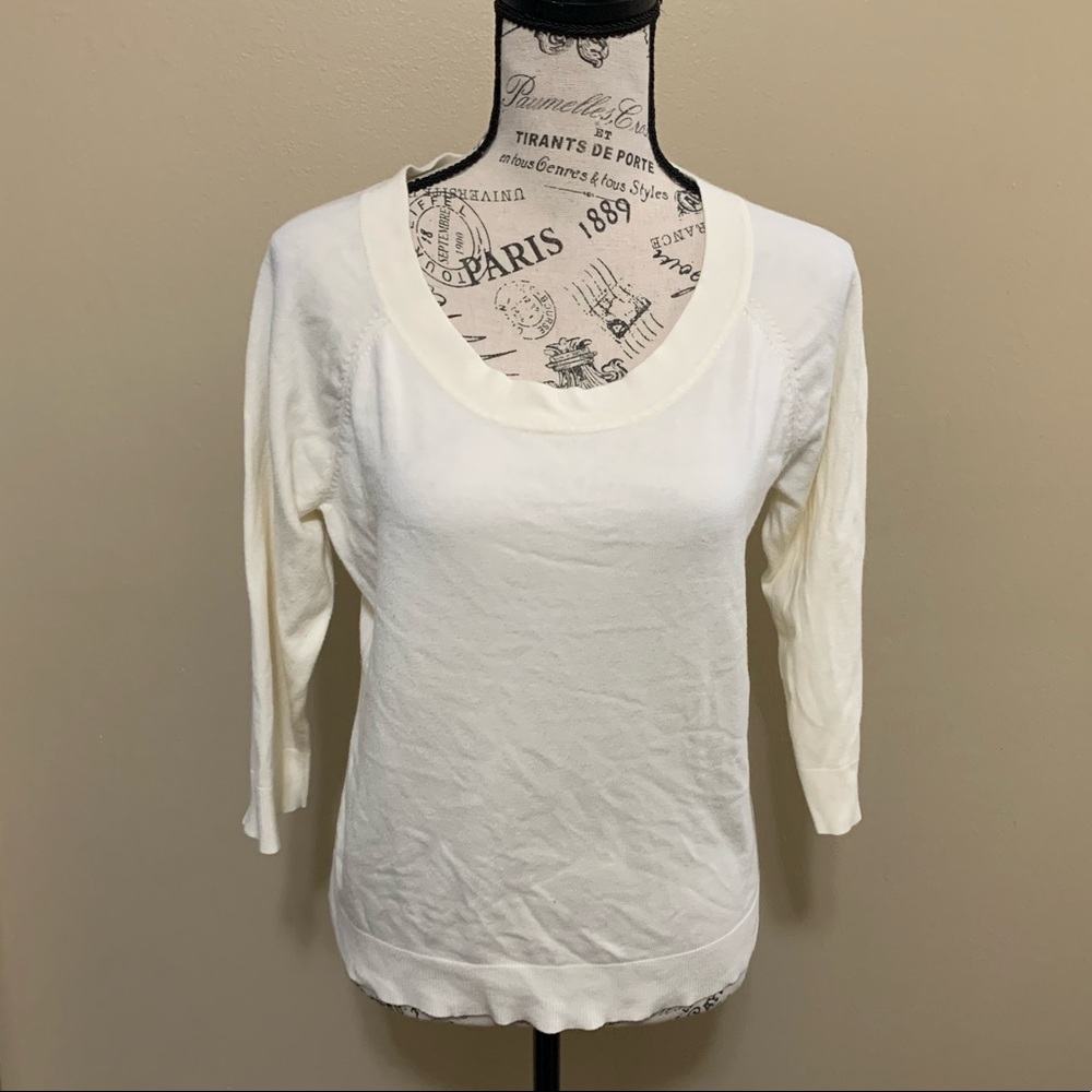 Talbots Petites Off White 3/4” Sleeve Top Size Large Petite